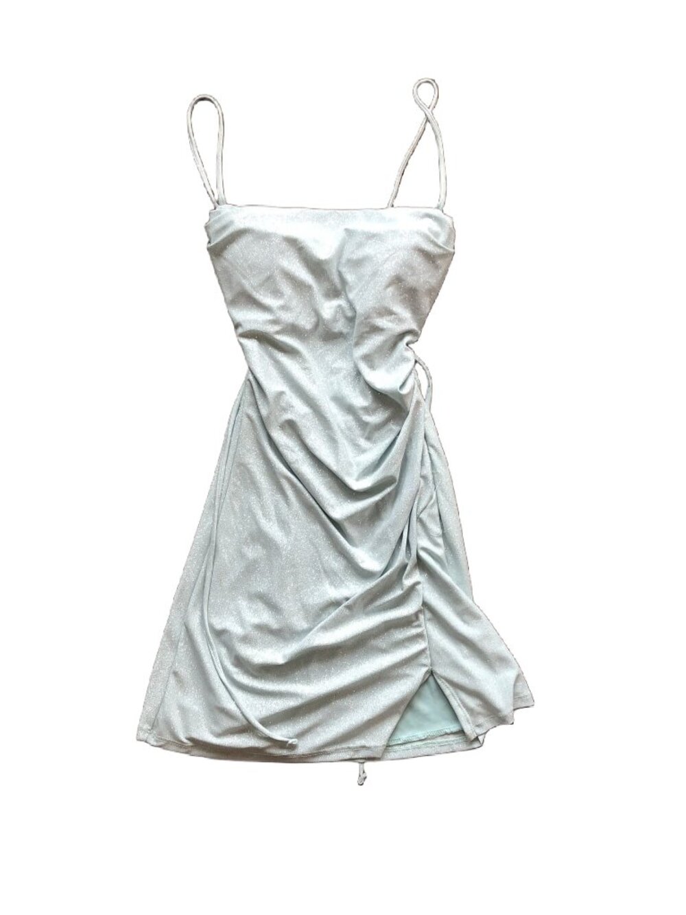 Windsor Sage Sparkle Lace Up Glitter Stretch Mini Dress